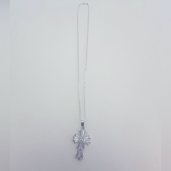 Silver Colored Rhinestone Cross 20” Chain - Picture 7 of 7